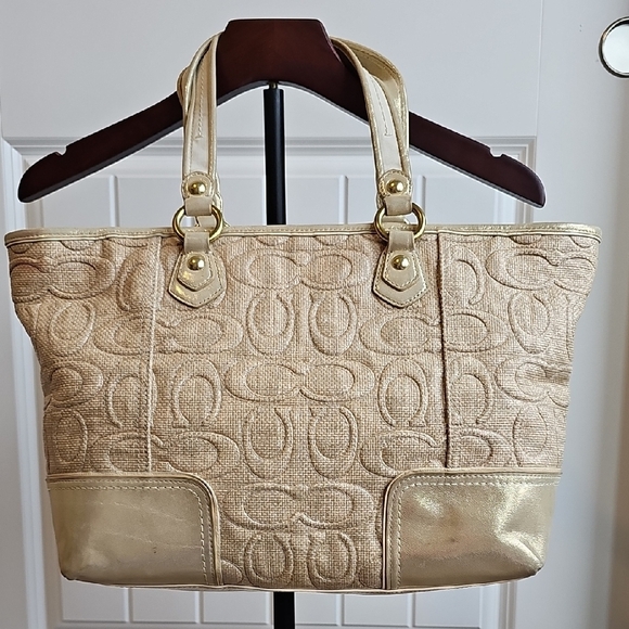 Coach 2010 Poppy Glam Metallic Gold and Tan Tote Bag - Picture 6 of 16